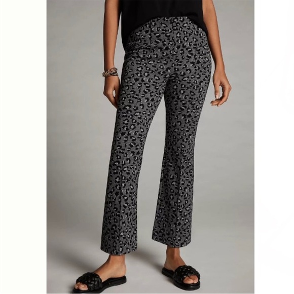 NWT Anthropologie Maeve Mollie Kick Flare Pull-On Pants Gray Leopard Print - Picture 1 of 9